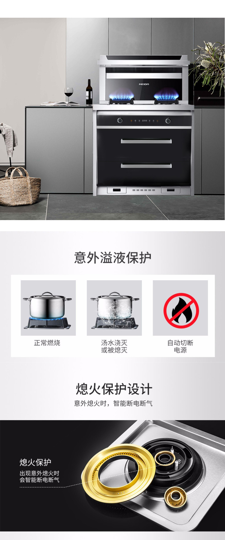 美大JJZT/Y-G3飞星钢化玻璃台面集成灶防护装置