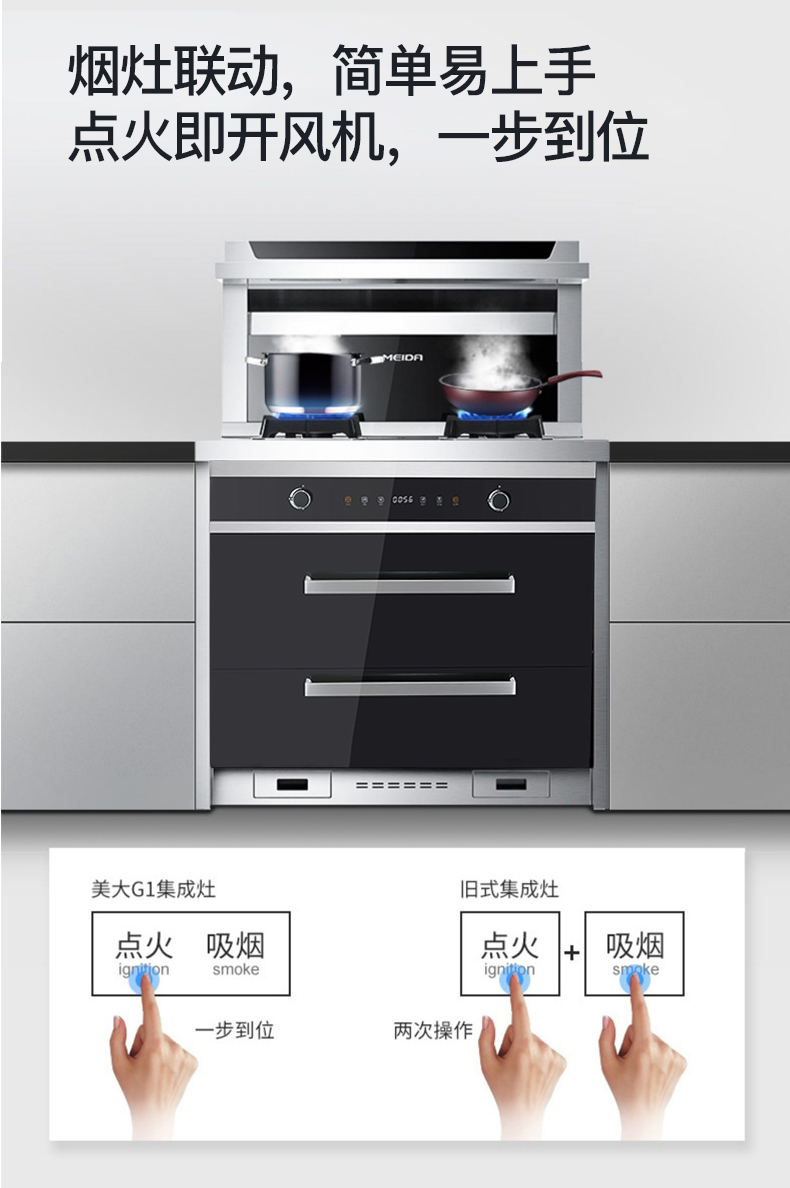 美大JJZT/Y-G3飞星钢化玻璃台面集成灶烟灶联动